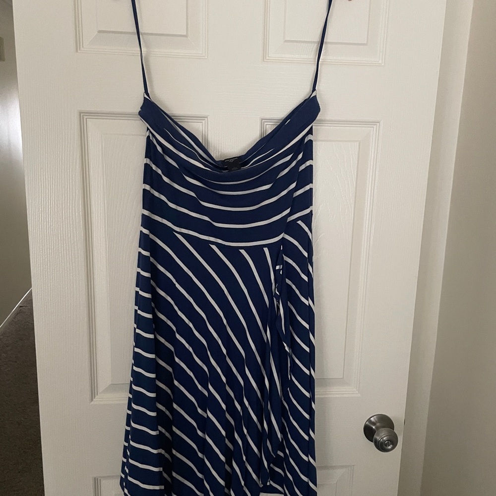🤍 Navy and White Striped Strapless Dress 🤍